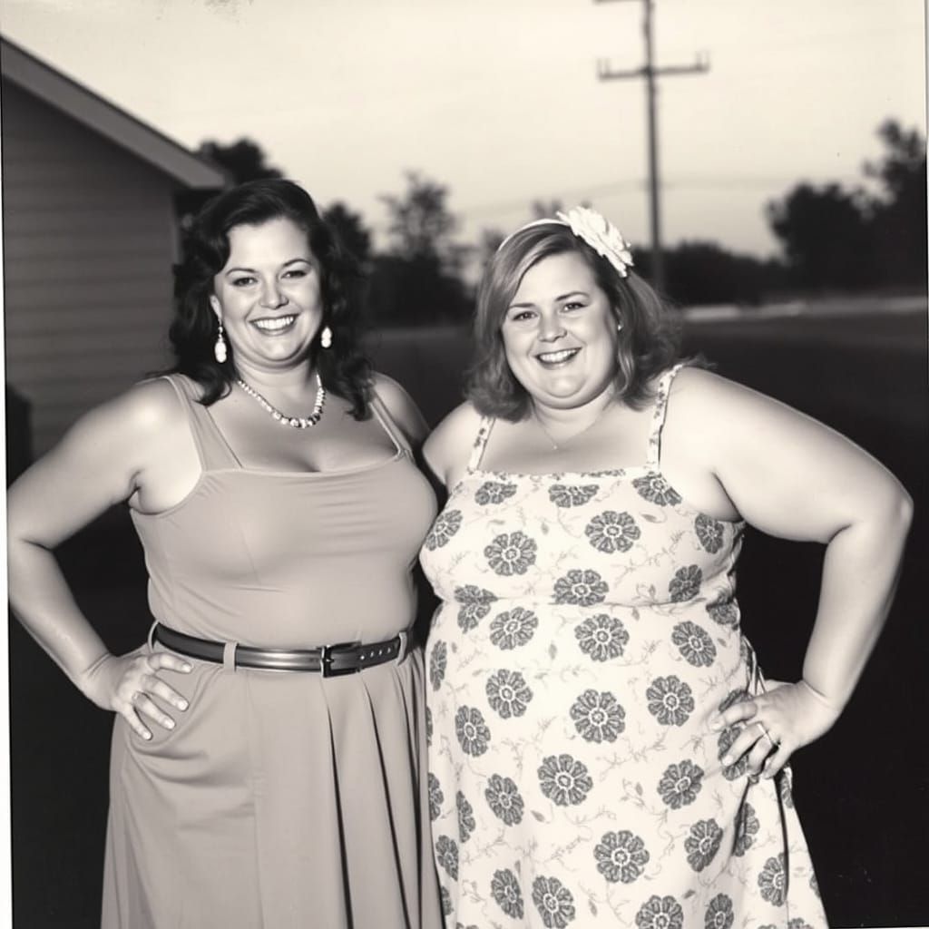 Rural Sisters in Folk Art Style