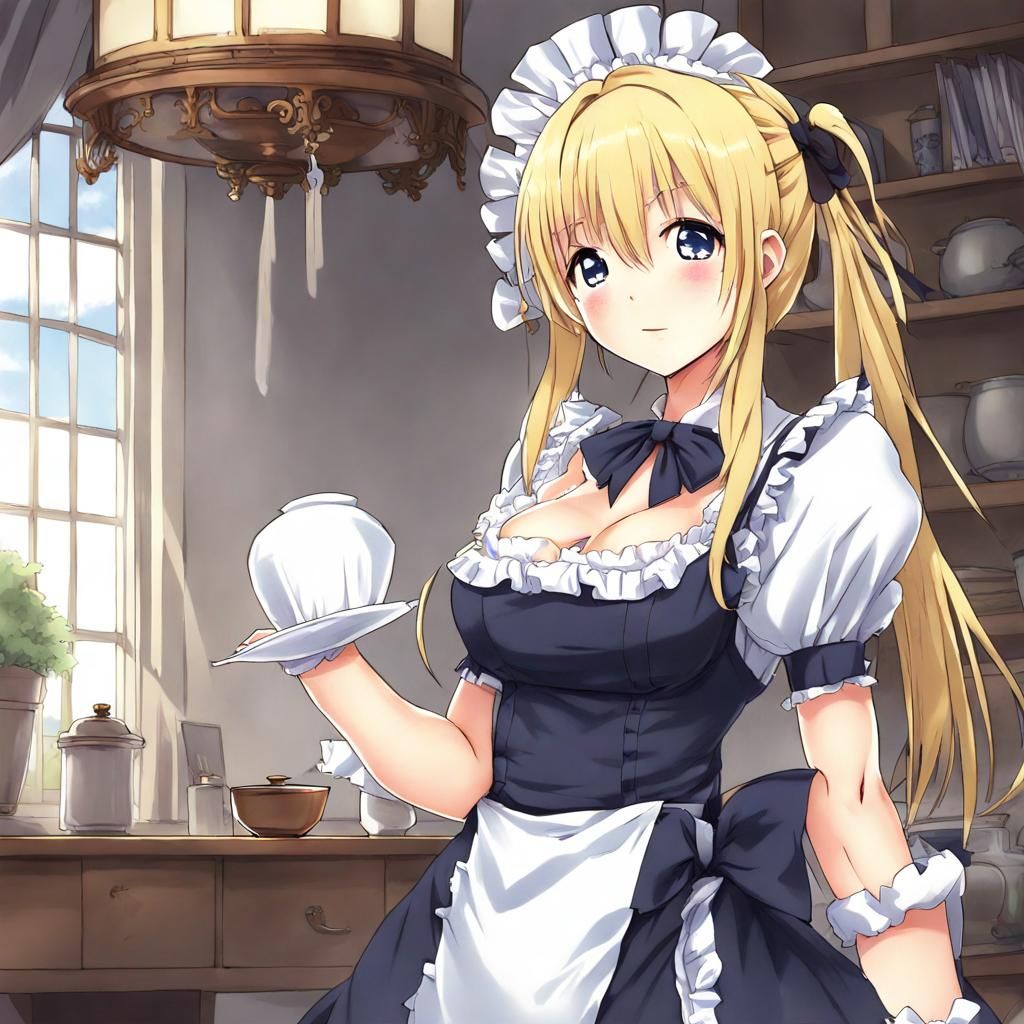 Blonde Anime Maid in Manga Art Style