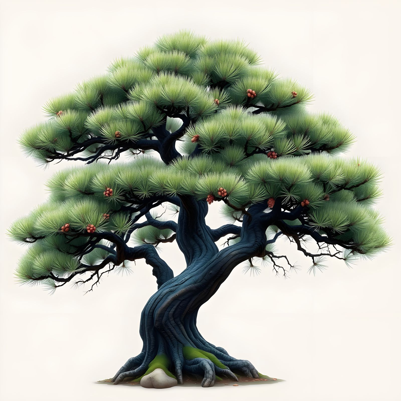 Majestic Japanese Black Pine in Botanical Illustration Style