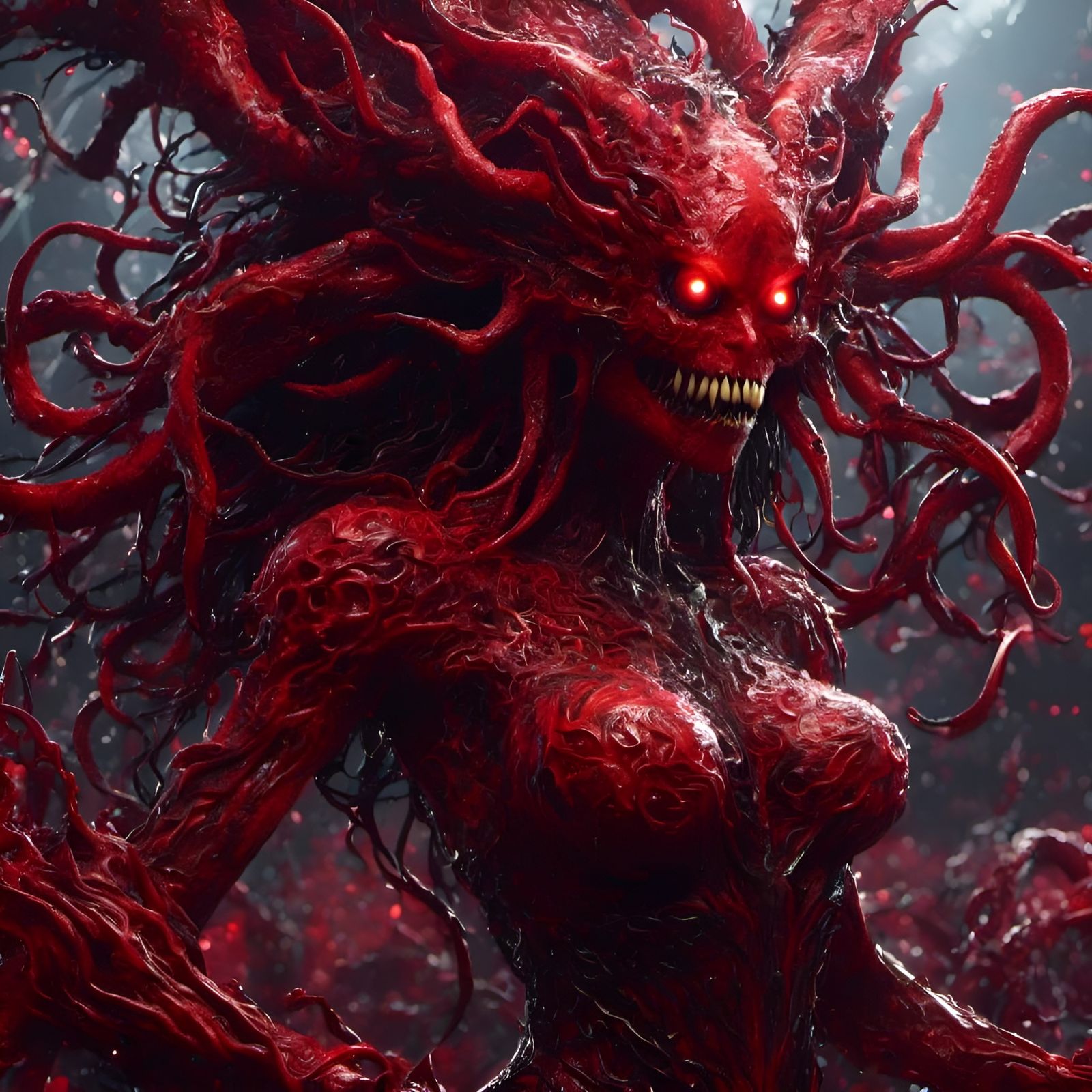 Red Slime Monster Girl Portrait in Anime Style