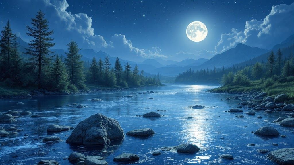 Serene Moonlit River Landscape