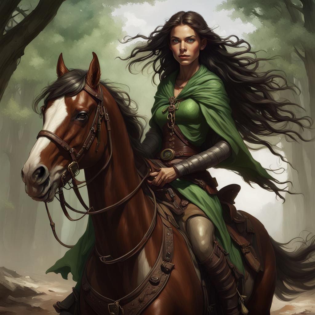 Fantasy Half-Elf Woman on Horse, Dark Fantasy Concept Art