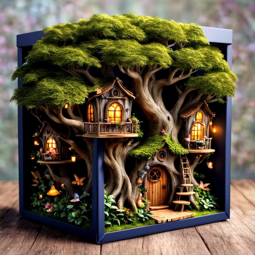 Fairy Tree House Gift Box with Baby Fairies