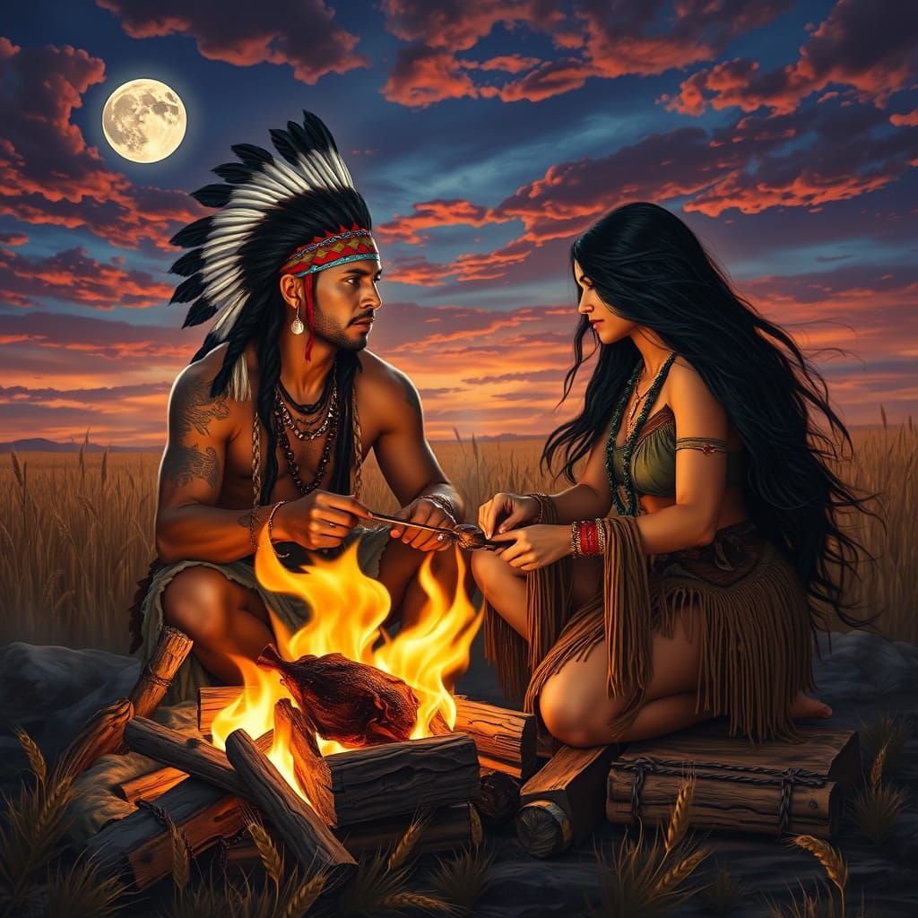 Couple in Moonlit Campsite with Hyperrealistic Details