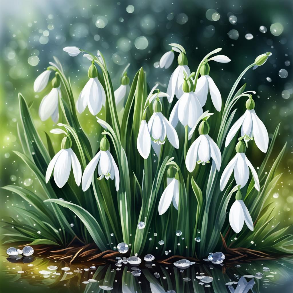 Macro Watercolour Painting of Snowdrops