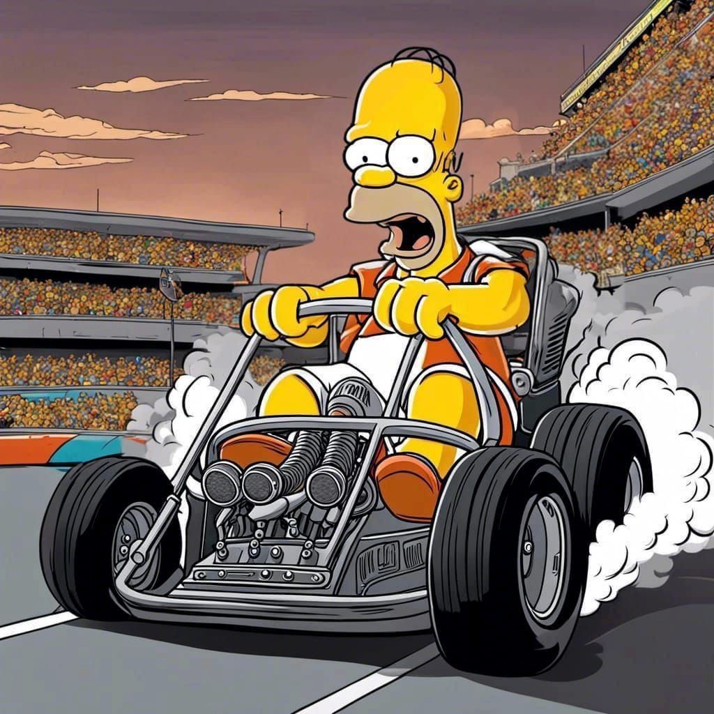 Dragster Race in Simpsons Cartoon Style