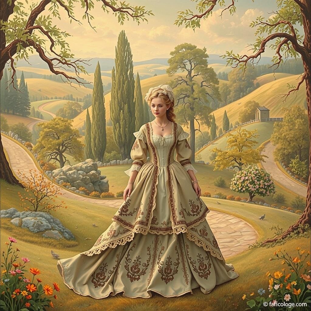 Figure in Ornate Clothing in French Countryside