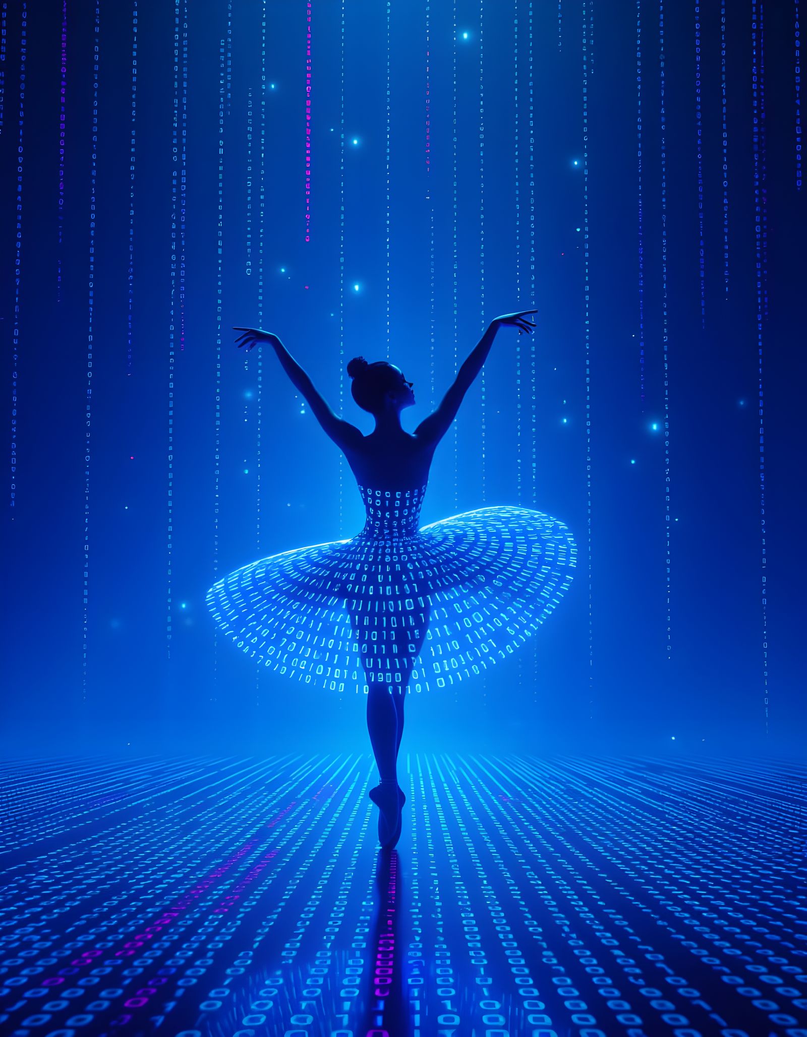 Futuristic Dancer in Neon Data Streams, Binary Code Costume