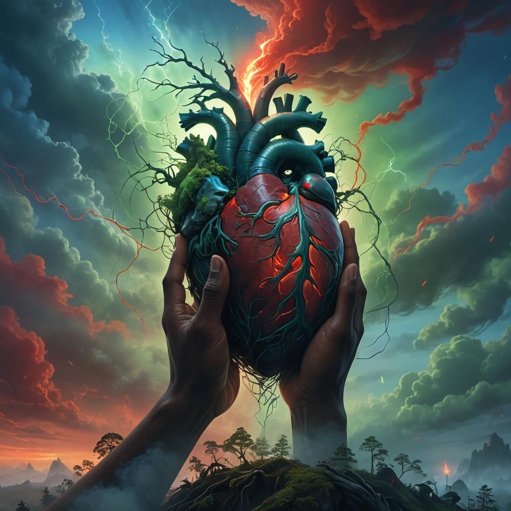 Dramatic Heart Grab in Matte Painting Style