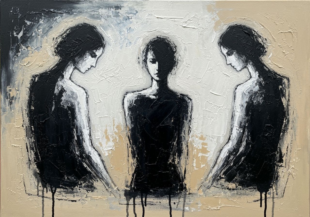 Abstract Expressionist Painting of Three Melancholy Figures