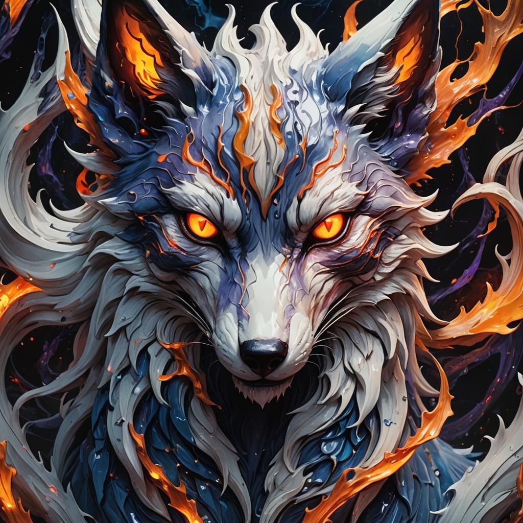 Demonic Porcelain Kitsune in Manga Style