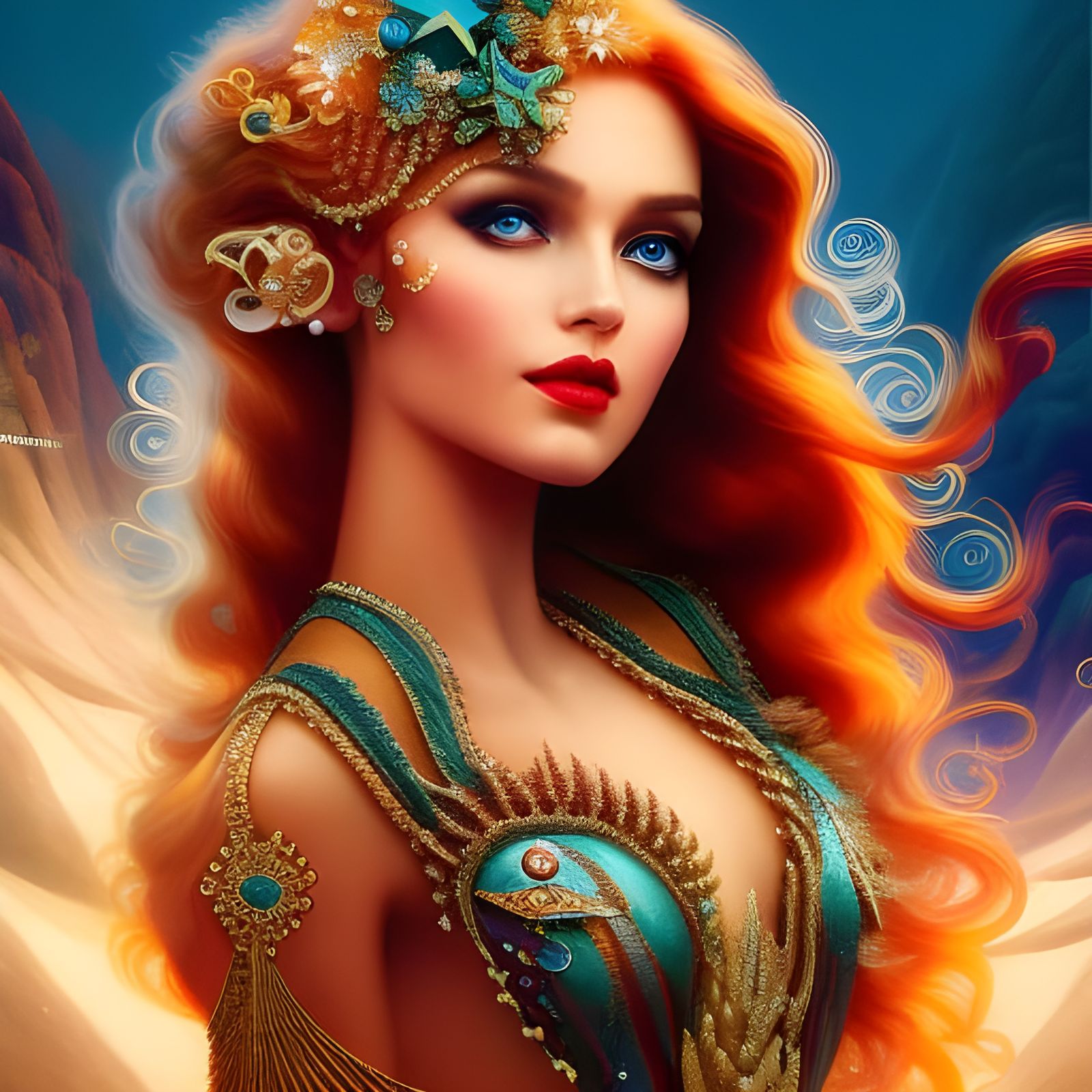 Diva Mermaid Portrait in Art Nouveau Style