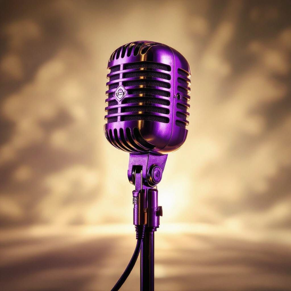 Glowing Vintage Microphone in LA Purple and Gold