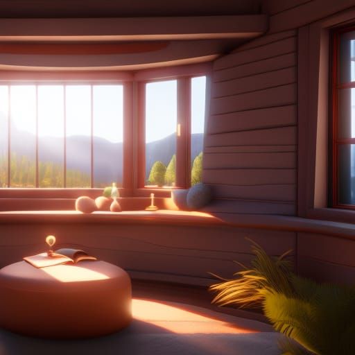 Cozy Living Room Book Nook in Ghibli Style