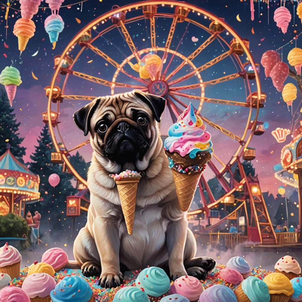 Pug's Dream: Ice Cream on a Candy Cloud