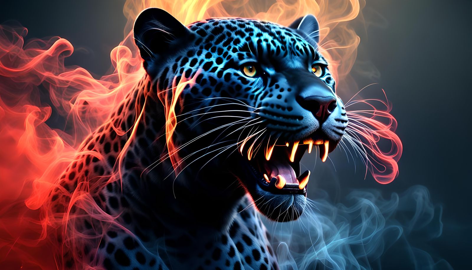Black Jaguar Rendered in Colored Smoke: 3D Art
