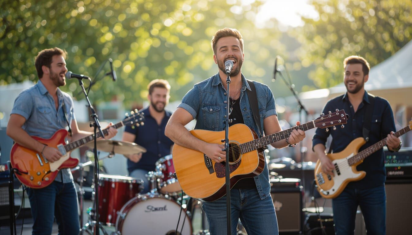 Energetic Christian Band Performs on Outdoor Stage