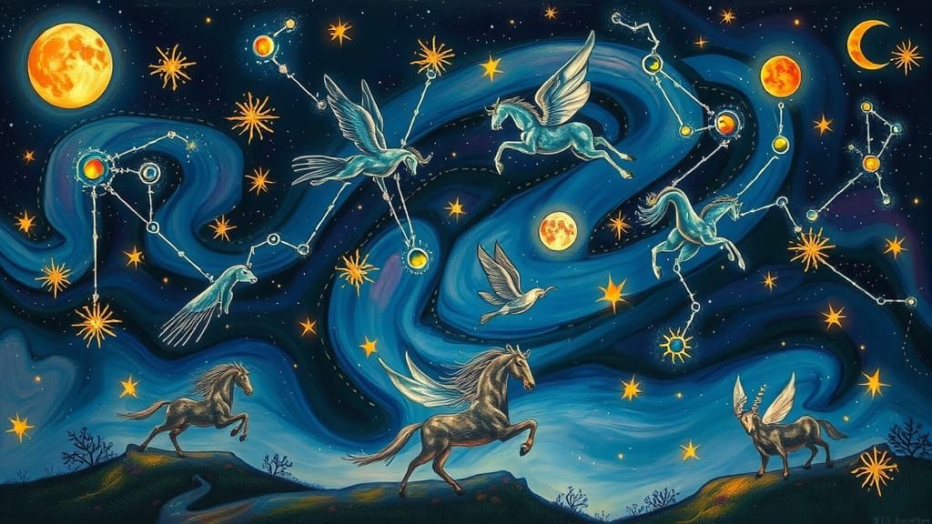 Surrealist Constellations Gather in a Whimsical Dreamlike At...