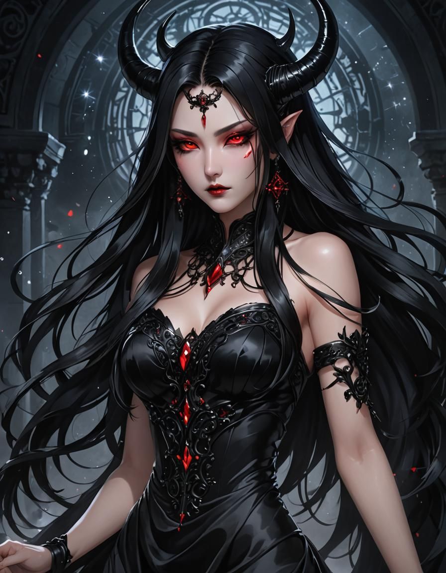 Anime Queen of the Underworld in Cel-Shaded Style