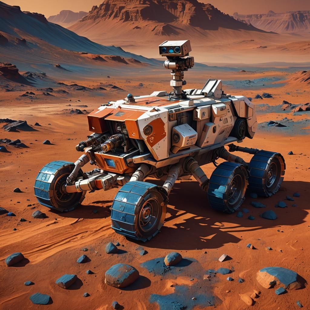Renaissance Sci-Fi Rover on Mars in Oil Paint