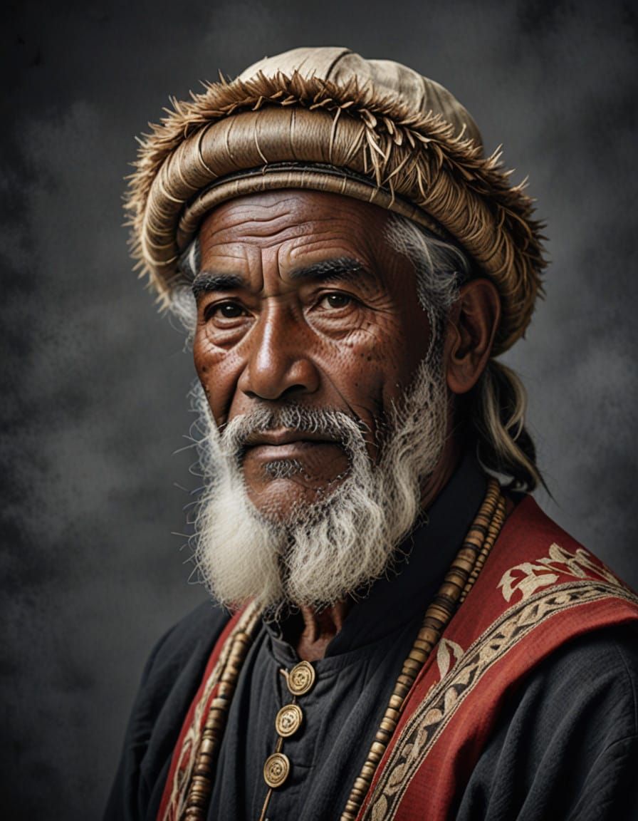 Traditional Kanak Elder in New Caledonia Attire, Neutral Gra...