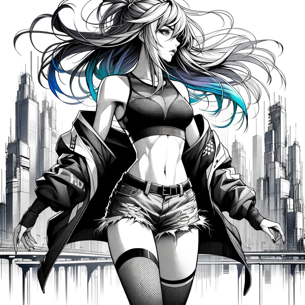 Anime-Style Middle Eastern Woman in Futuristic Cityscape