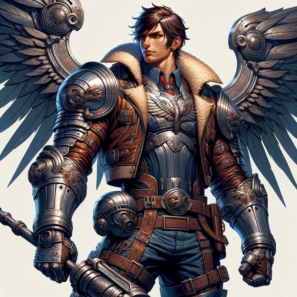 Armored Warrior with Winged Pike in Cel-Shaded Style