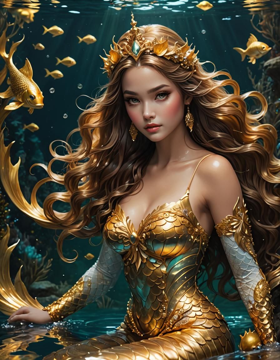 Gorgeous Golden Mermaid with Inviting Eyes