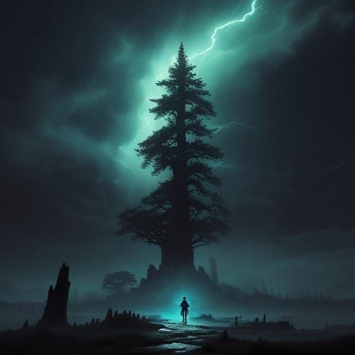 Ethereal Storm Over Ancient Tree in Caspar David Friedrich S...
