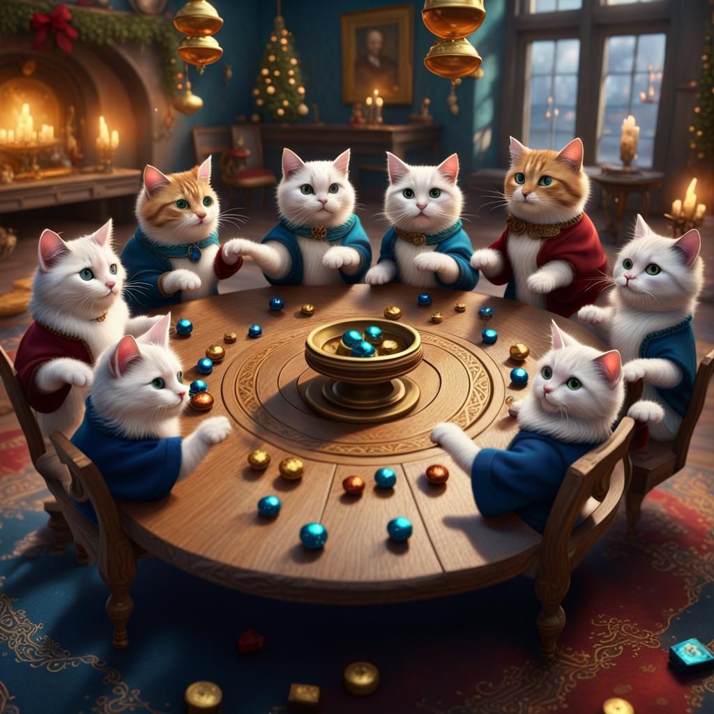 Cats Play Dreidel in Detailed Matte Painting