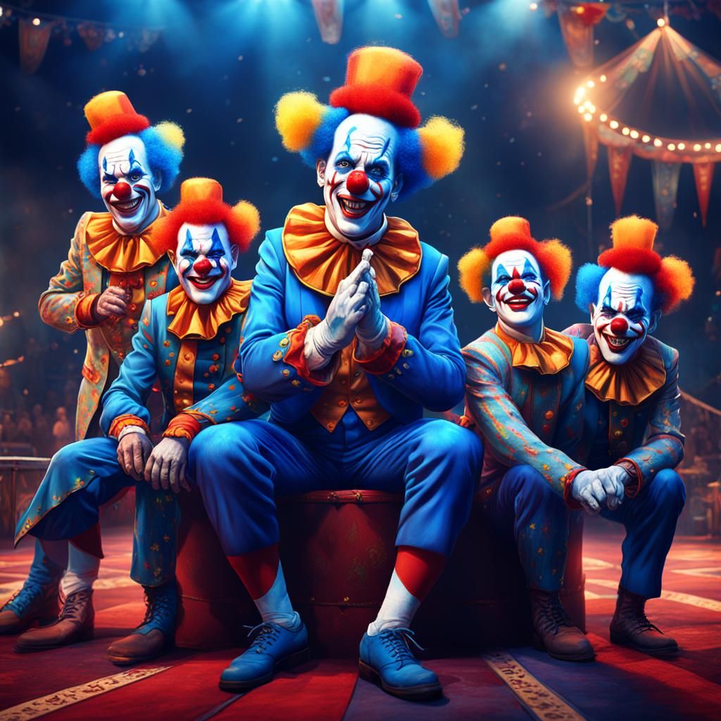 The family circus clowns known as Blue include the father, four sons, and a daughter at OTK Circus.