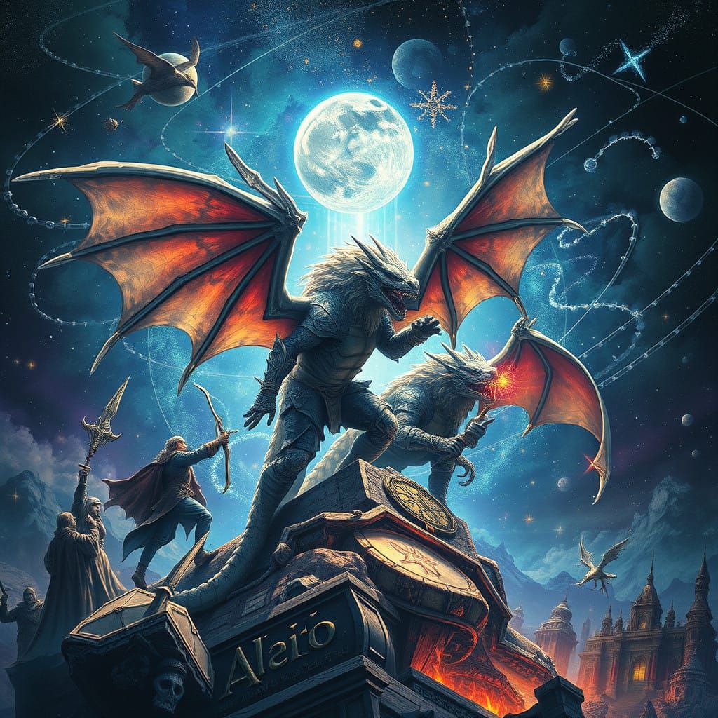 Ethereal Cosmic Realm in Vibrant Mixed Media