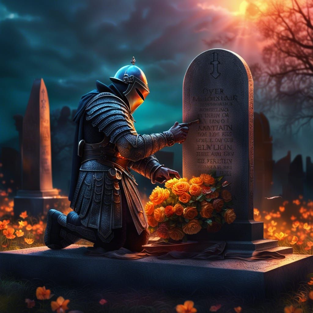 Knight Warrior's Love: Flower Offering at Tombstone