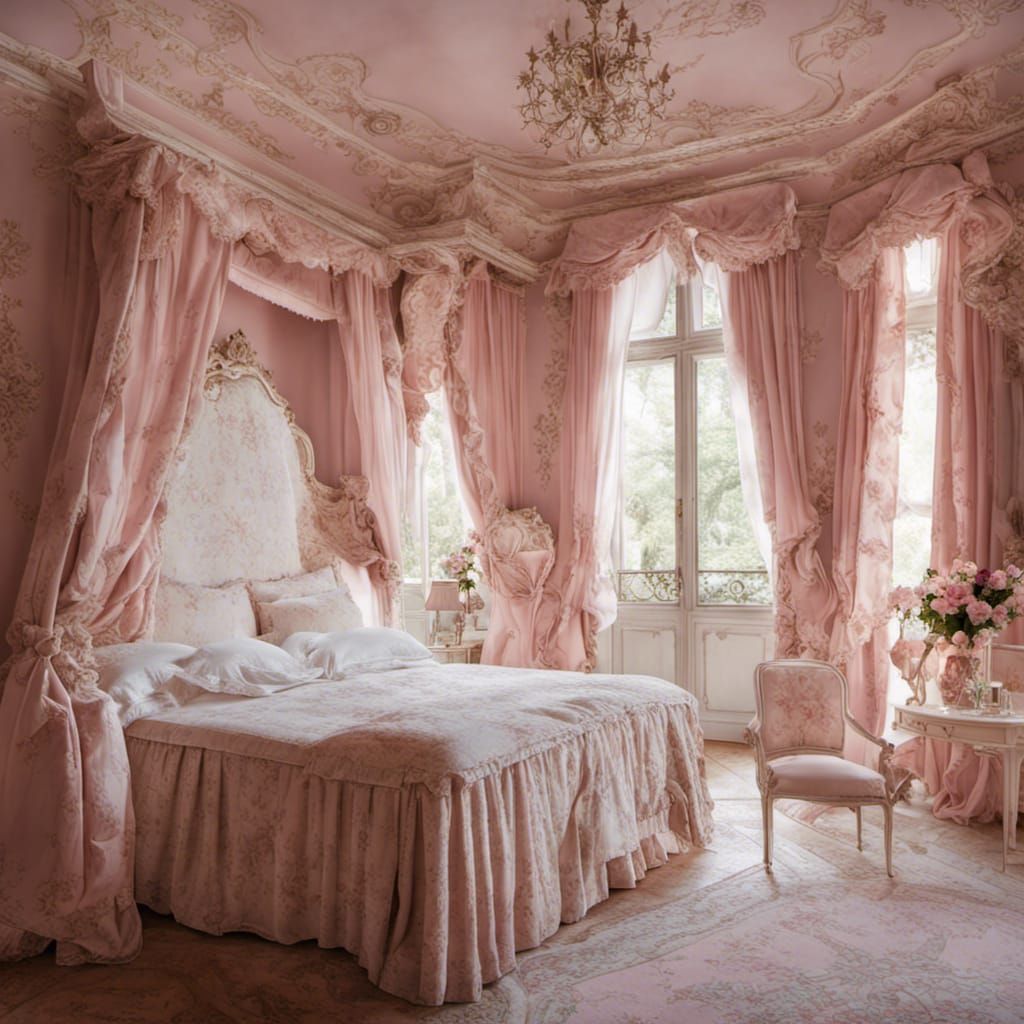 Rococo Royal Bedroom with Flowers and Open Window