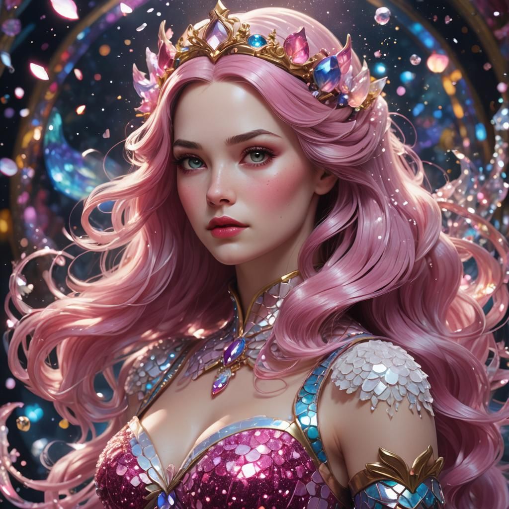 Snow White Space Mermaid with Pink Sparkles
