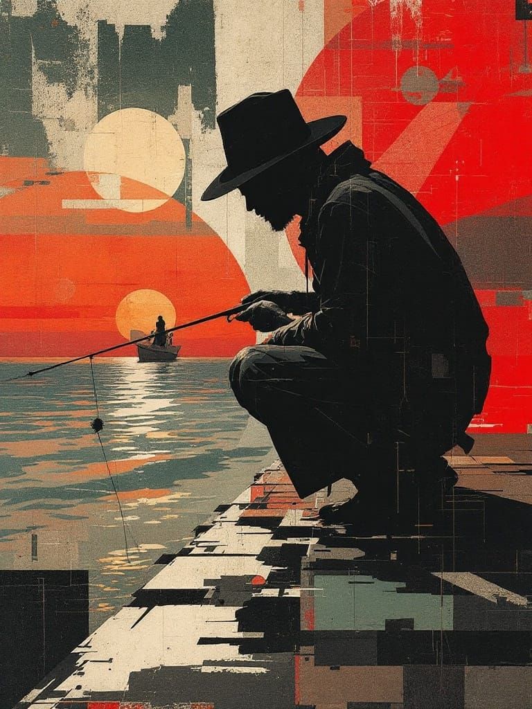 Dramatic Sunset Scene in Tenebrist Style