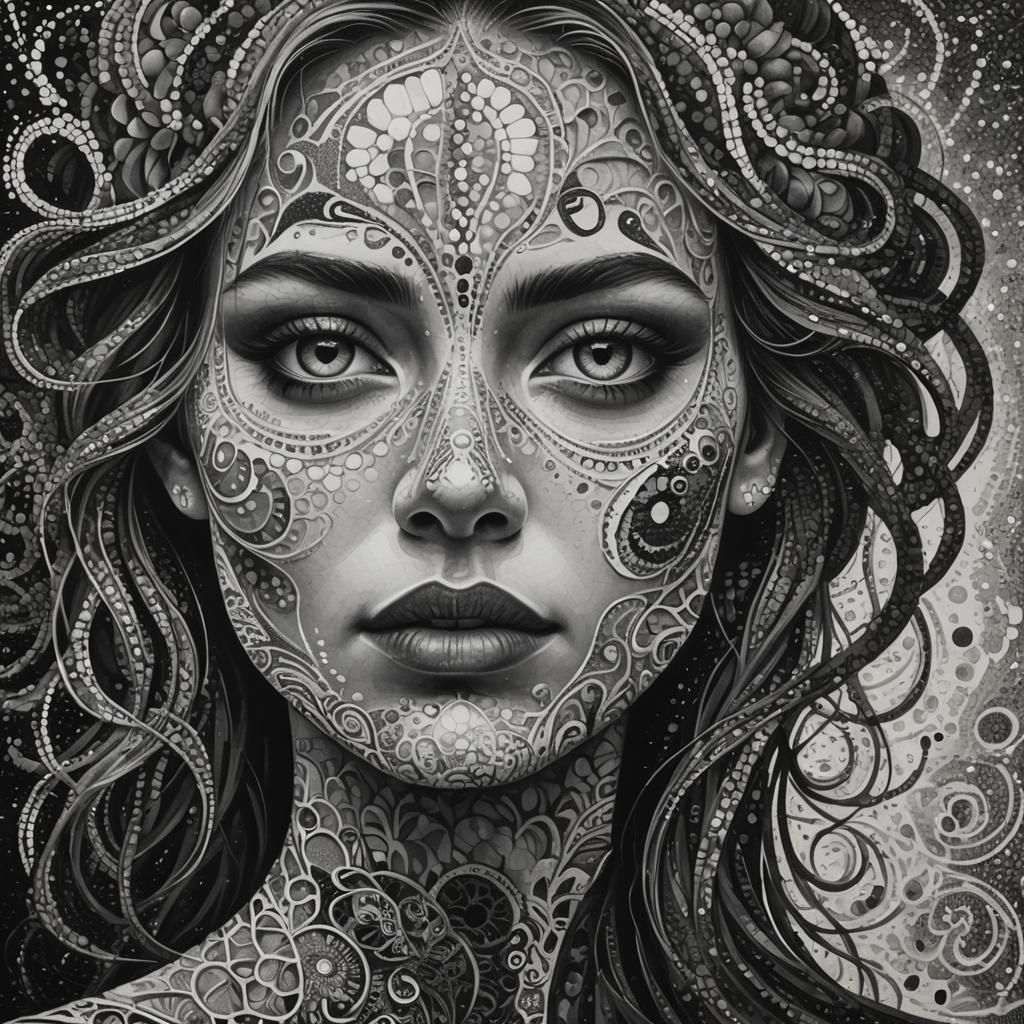 Surreal Portrait in Pointillism and Psychedelic Art