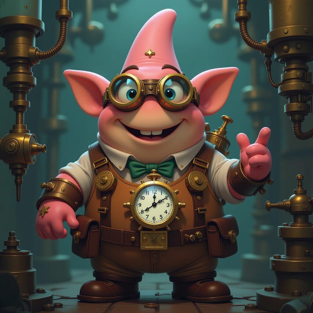 Steampunk Patrick Star with Brass Machinery