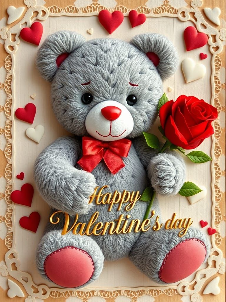 Romantic Valentine's Card with Tatty Teddy and Gold Script
