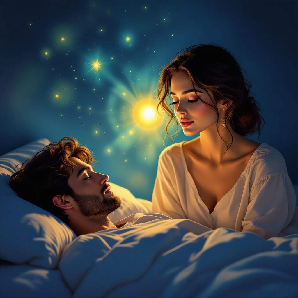 Telepathic Connection Between Woman and Man at Night