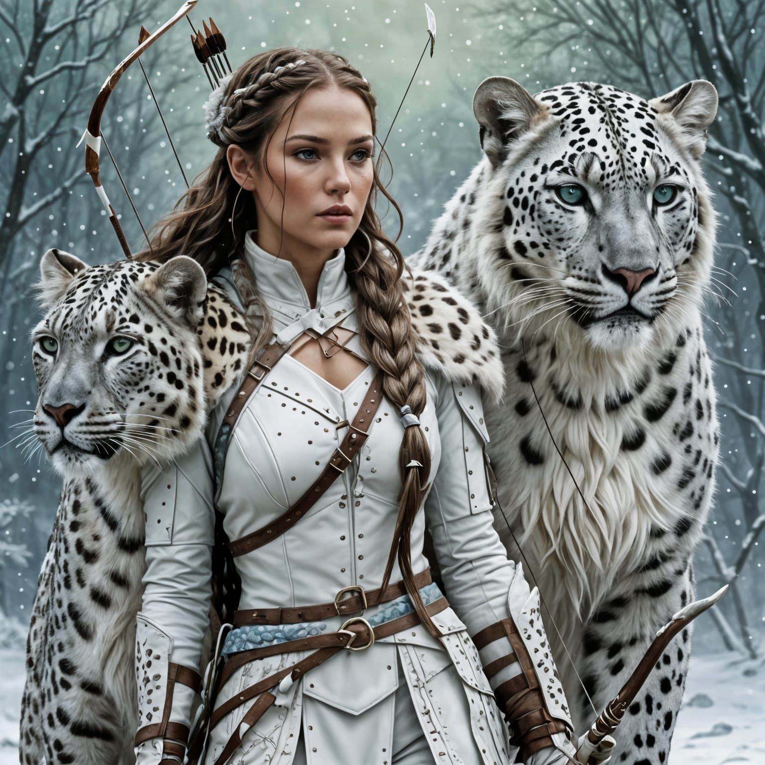 Huntress with Bow and Leopard Companion