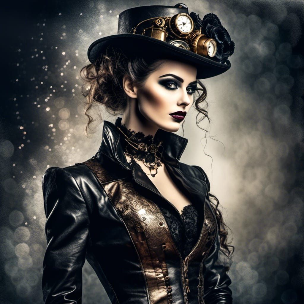 Glamorous Steampunk Lady in Noir Style