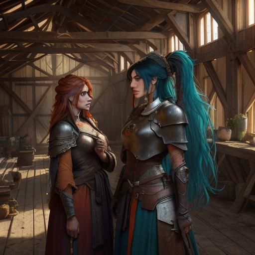 Melancholic Women in Barn, Hyperdetailed Digital Art