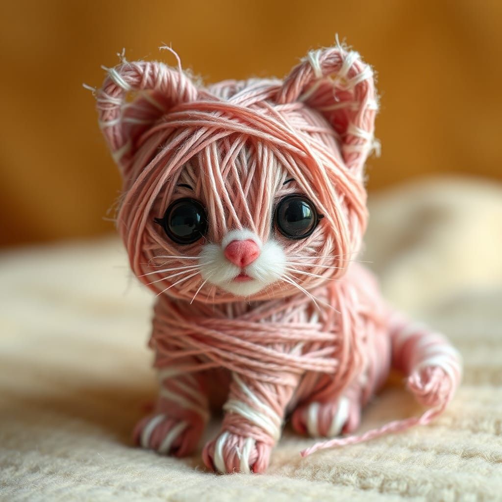 Yarn Kitten: A Whimsical String Art Sculpture