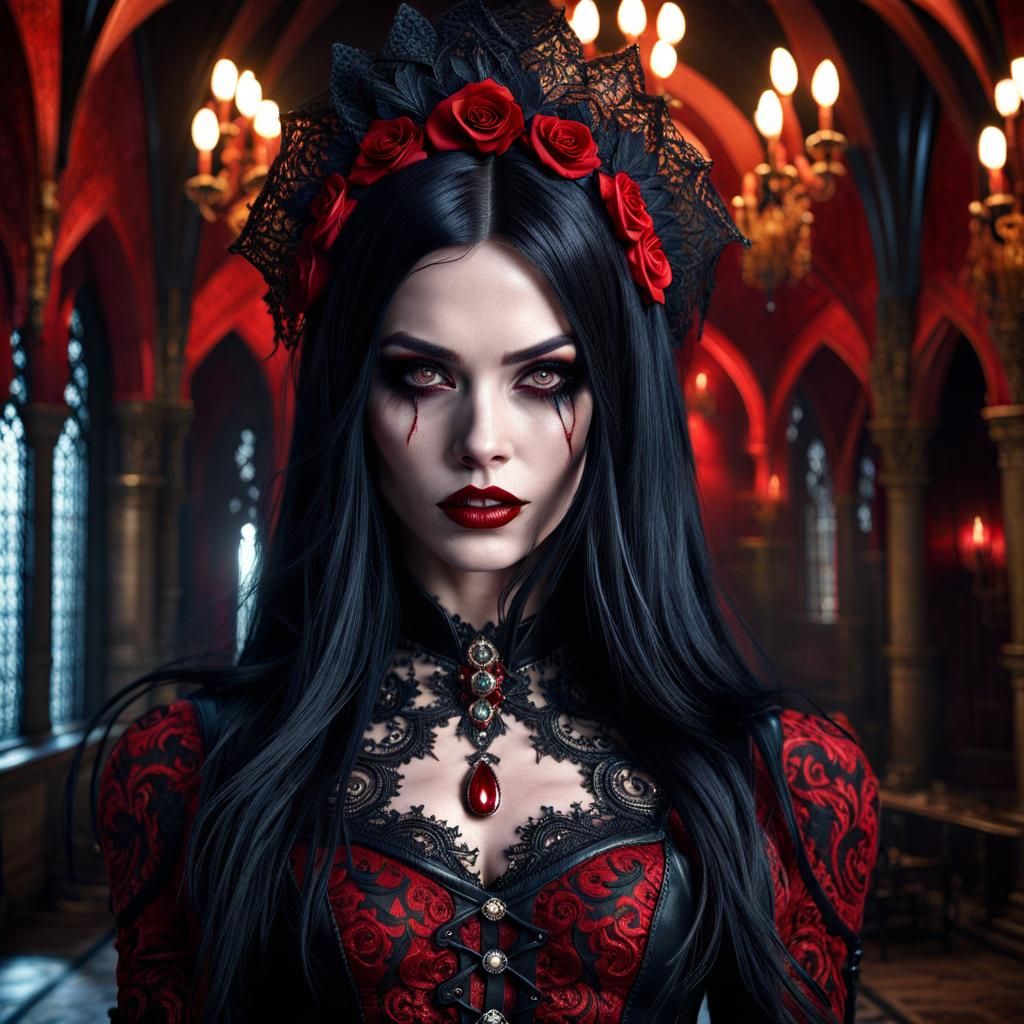 Gothic Vampire Queen Portrait in Hyperdetailed Style
