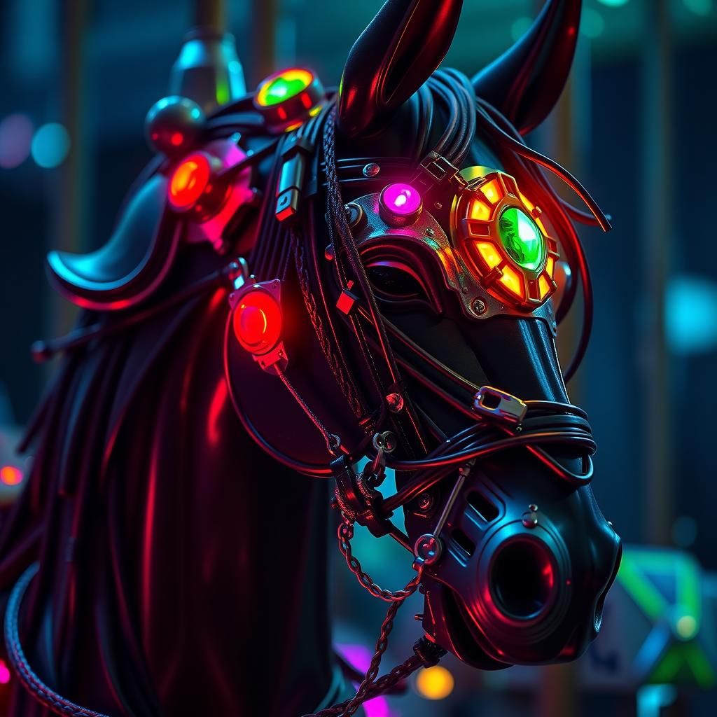 Cybernetic Carousel Horse with Fiber Optic Jewelry