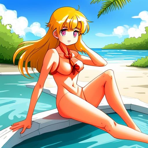 Sailor Venus at the Beach in Anime Style
