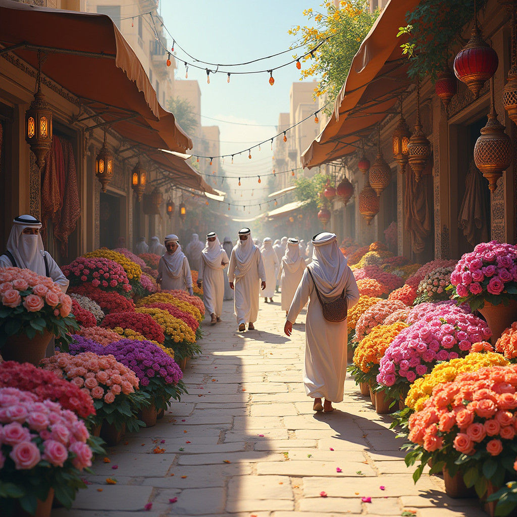 Saudi Arabia Flower Market in Impressionist Style