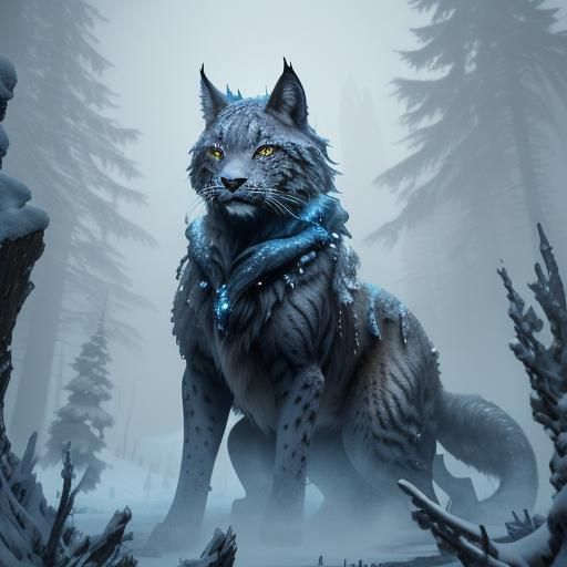 Snow Lynx with Skeleton Tail in Fantasy Art
