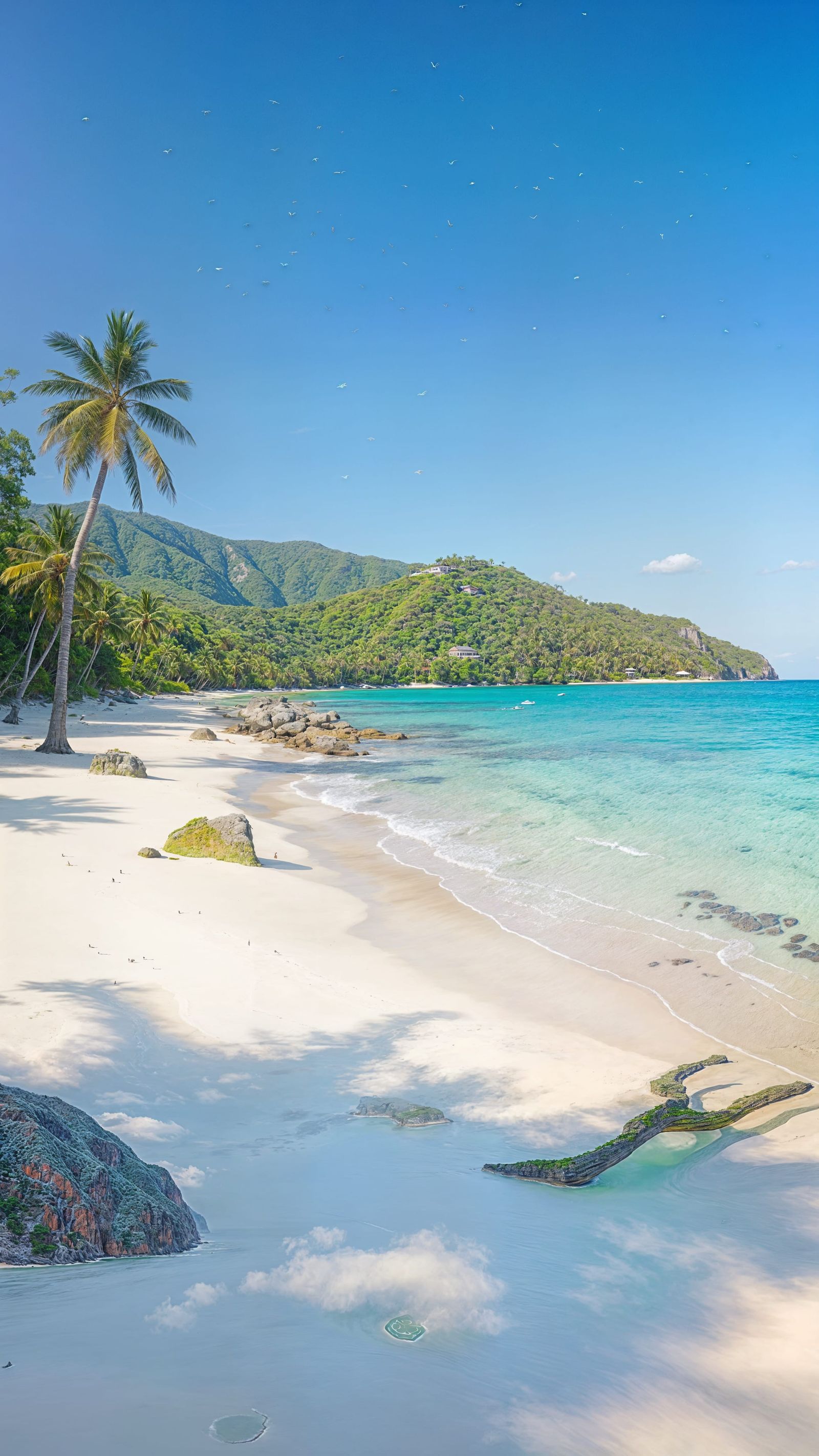 Serene Beach Paradise in Realistic Impasto Style